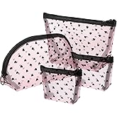 VOCOSTE 4pcs Heart Shape Print Mesh Makeup Bag, Makeup Bag Clear, Mesh Bags with Zipper, Clear Makeup Pouch Mesh Bags, Make Up Bags for Women, Pink