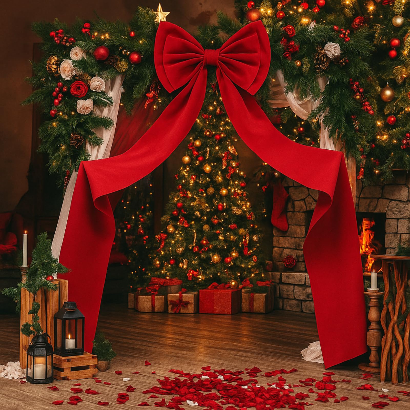 Photo 1 of Wavwavw Giant Bow Decor Christmas Tree Topper Decoration Big Bows for Room Wall Backdrop 75x18 Inch Ribbon Tie for Wedding Christmas Fall Birthday Party Baby Shower Supplies(Wine Red,Satin)