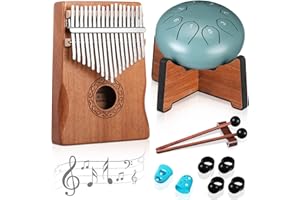Resholder Rain Drum for Outside Garden Thumb Piano Kalimba Musical Instruments Set 8 Notes 6 Inches Steel Tongue Drum 17 Keys Finger Piano for Adult Beginners Gift for Christmas(Moss-flower Blue)