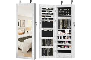 sogesfurniture Lockable Wooden Jewelry Cabinet Mirror Cabinet Chest Armoire Wardrobe Storage Organizer, Armoire Organizer wit