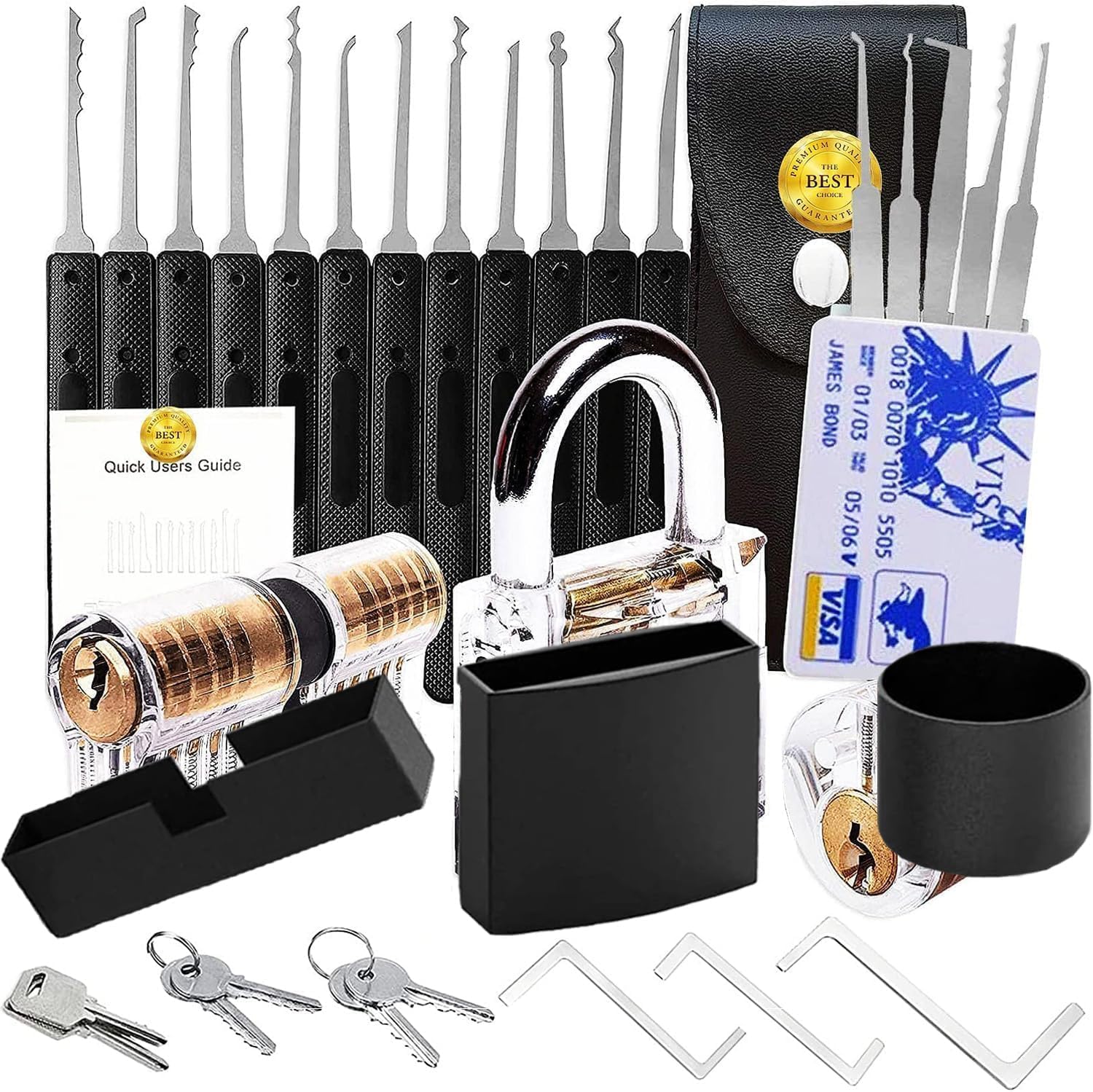 Solid Brass Padlock Lock Set with Stainless Steel Shackle – Outdoor Weatherproof for Shed, Pick Gym Locker, Storage Unit, School, Fence – Rustproof Lock Kit with 2 Picking Keys, 40mm Wide Body