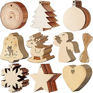PartyYeah 90Pack Christmas Wooden Round Baubles Hemp Ropes, Wood Slices with Twines, 3.15inch Xmas Ornaments Ideal for Christmas Tree Hanging Decor& Art Crafts DIY Gift