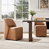 Watson &amp; Whitely Leather Rolling Dining Chairs with Casters Set of 2, Brown | Upholstered Seat, Removable Rollers, Modern Style, Armless Chairs for Dining Room, Living Room, Bedroom