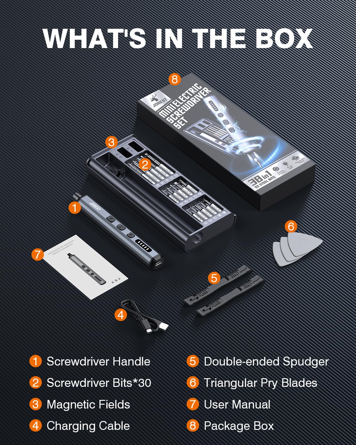 JOREST Mini Elektro Schraubendreher Set, 38 in 1Magnetische Präzisions Schraubendreher Kit, Reparatur-Werkzeugsatz für iPhones, Laptops, Drohnen; Geschenke für Männer;Geburtstagsgeschenk für den Vater 9