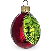 Red Plum with Green Leaf Glass Christmas Ornament