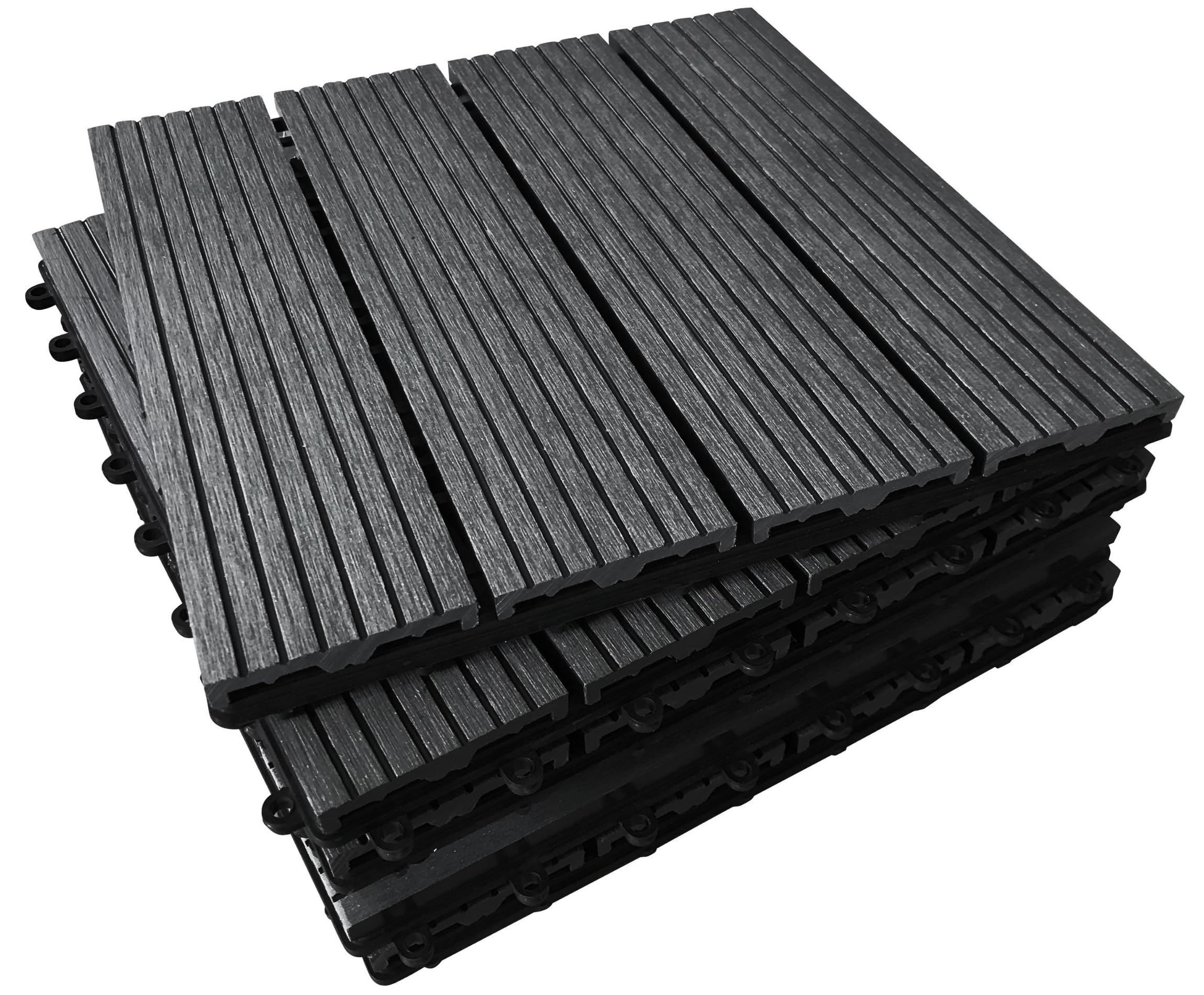 CLICK-DECK Composite Decking Tiles 30x30cm Interlocking Outdoor Deck Tiles | Patio, Balcony, Roof Terrace & Hot Tub | Easy Tool-Free Installation | Low Maintenance, Weather-Resistant (36 Tiles, Ebony)