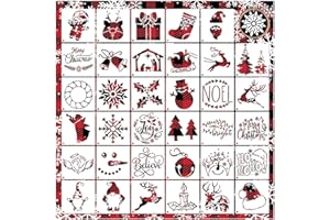 HOSOMONO Small Christmas Stencils for Painting on Wood Reusable Winter Ornamen Snowflake Reindeer Stencil Holiday Snowman Face Stencils for Wood DIY Crafts Home Window Decor(Christmas Three)