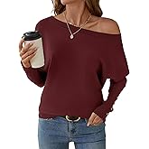 Micoson Women's Off The Shoulder Sweater Top Fall 2025 Oversized Knit Long Batwing Sleeve Crochet Pullover Sweaters