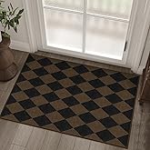Rugalia Easy Jute Checkered Entryway Rug, 2x3 Coffee Modern Indoor Outdoor Doormat, Washable Non-Slip Neutral Small Kitchen Rug Farmhouse Diamond Throw Rugs for Entrance Bedroom Bathroom