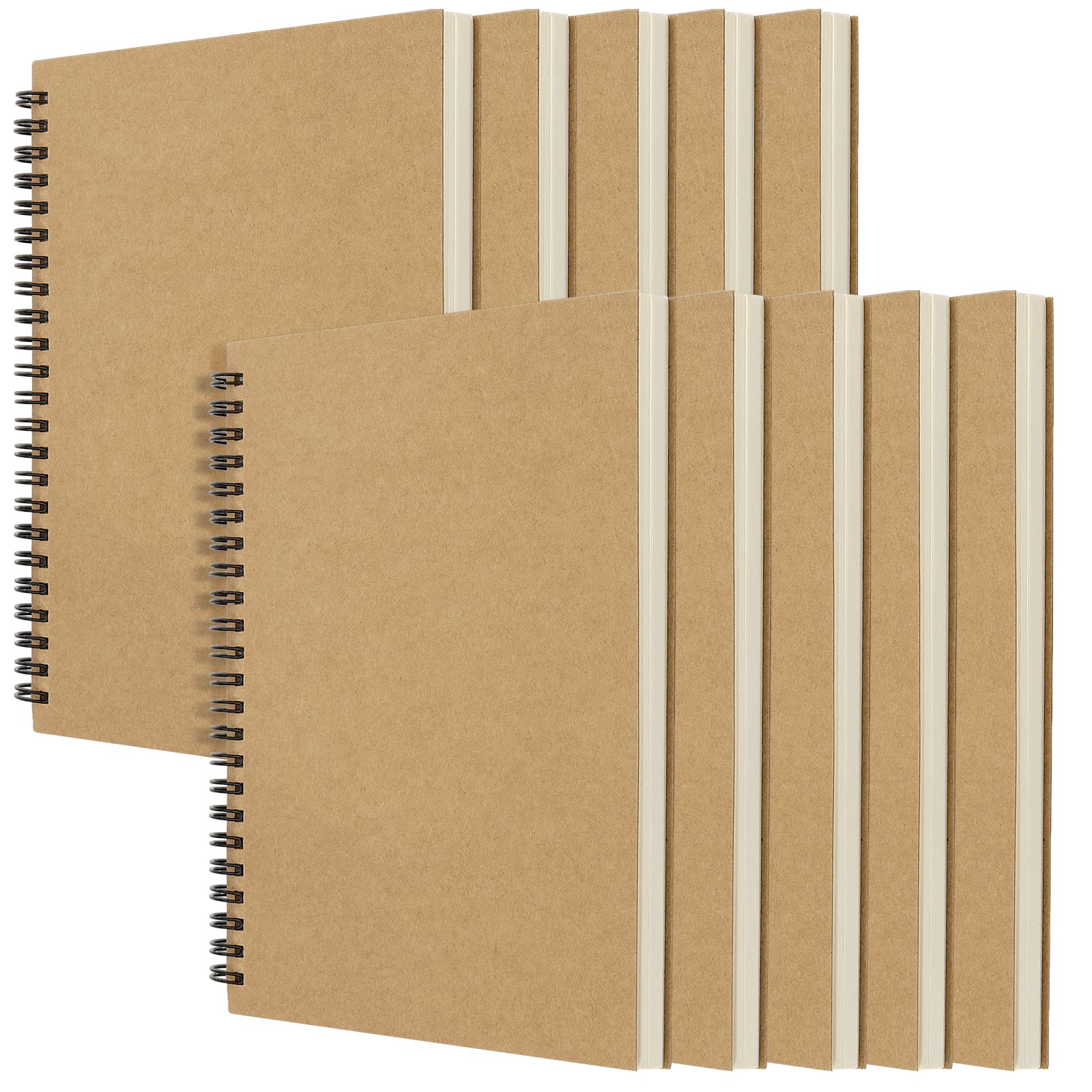 ZEONHEI Pack of 10 A5 Sketchbook Spiral Bound A5 Spiral Notebook, Brown Kraft Cover Blank Paper Sketching Notebook for Artists Watercolour, Landscape Painting, 120 Pages/60 Sheets