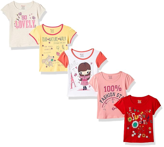 Baby Girls Plain Regular Fit T-Shirt (Pack of 5)(Colors & Print May Vary)