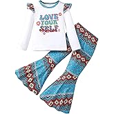YIowcoo Girl 2pcs set with ruffle sleeves top flared pants spring summer short sleeves 4-12Y