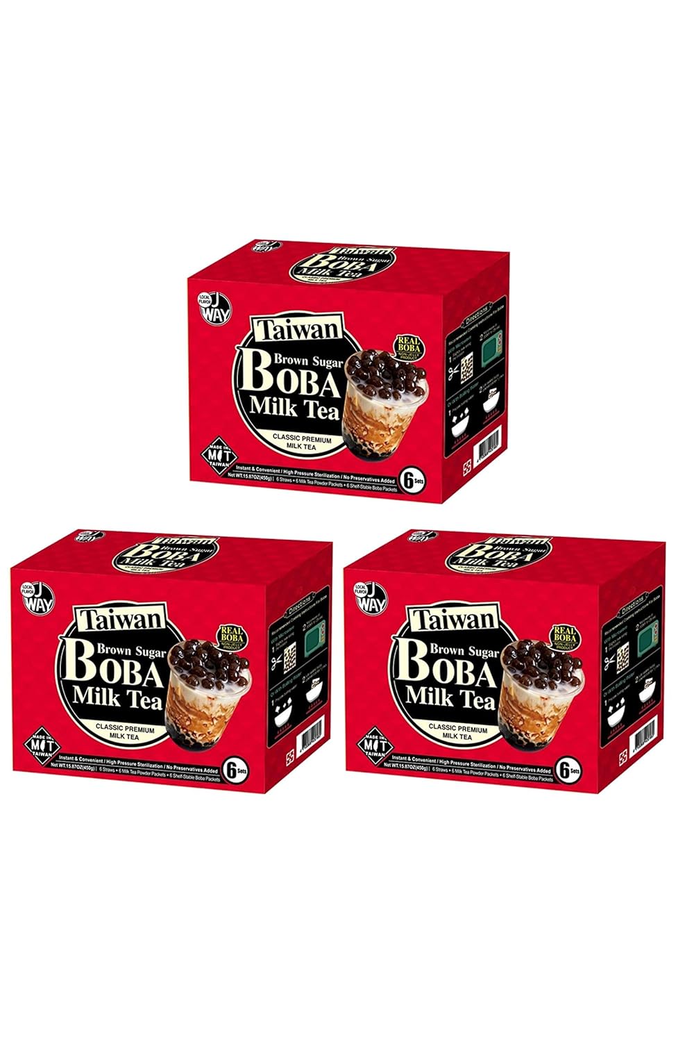 J Way Instant Bubble Tea Kit Classic Milk Tea With Brown Sugar Boba 3 Boxes 18 Drinks Amazon Com Grocery Gourmet Food