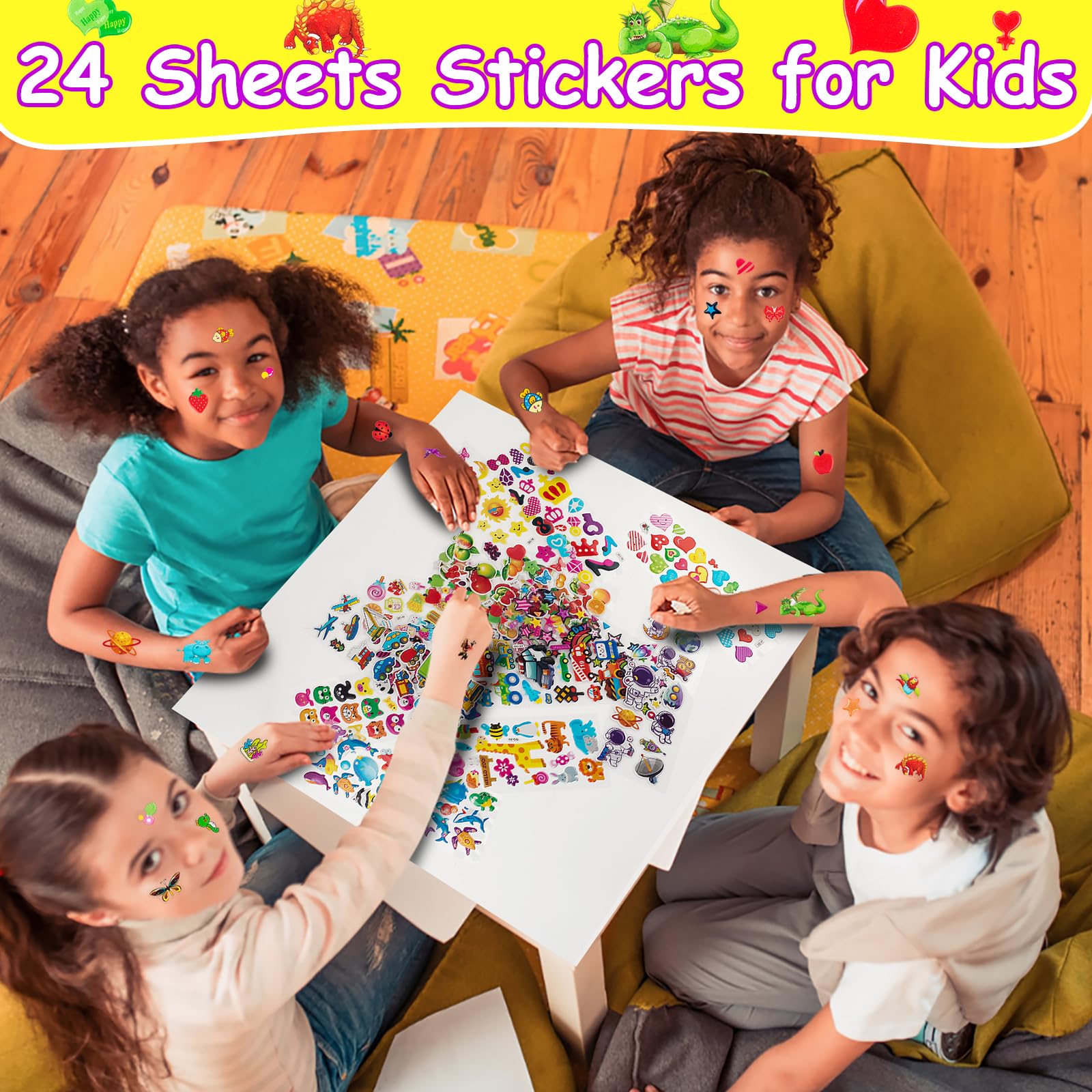 Habett 3D Stickers for Kids & Toddlers, 500+ 3D Puffy Stickers Including Animals, Letters, Numbers, Dinosaurs, Cars and More for Boys, Girls, Teachers, Reward, Craft Scrapbooking