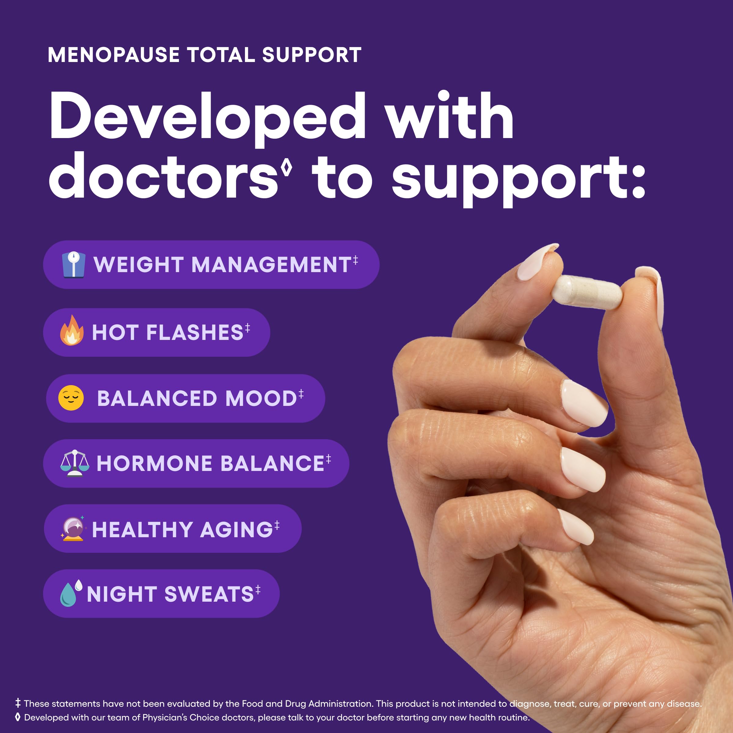 Physician's CHOICE Menopause Probiotic Supplement for Women - Natural Support for Hot Flashes, Night Sweats, Hormone Balance, Weight Management & Bloating - with Black Cohosh & Resveratrol - 30ct