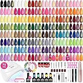 VANREESA Gel Nail Polish Kit with U V Light and Nail Drill Kit 75 Pcs Gel Polish Nail Set 45 All Season Colors Nail Polish Set Base Coat & 4 Effects Top Coat Complete Nail Kit Gifts for Women