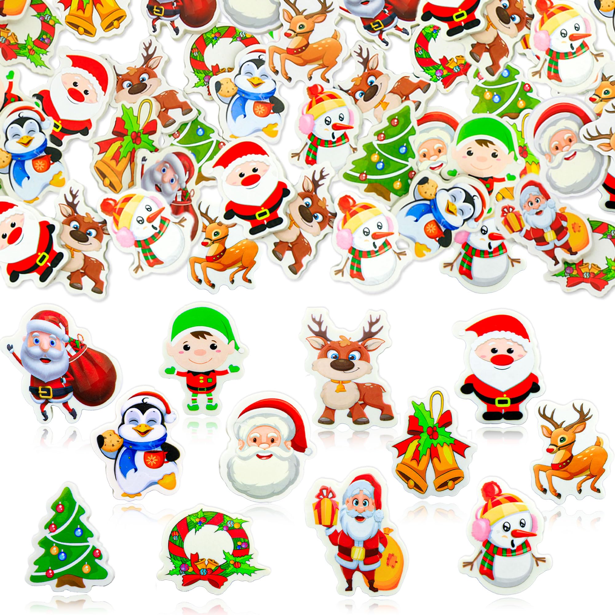 Christmas Erasers for Kids 24 Pack Large Christmas Theme Pencil Erasers Toys Gifts for Classroom Prizes,Game Reward,Treasure Box,Goodie Bag Stuffers,Party Favors Holiday Erasers