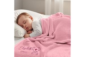 Custom Knit Blanket with Name for Baby Girls, Personalized Embroidered Blanket for Newborn, 32x40in Customized Blanket for Ba