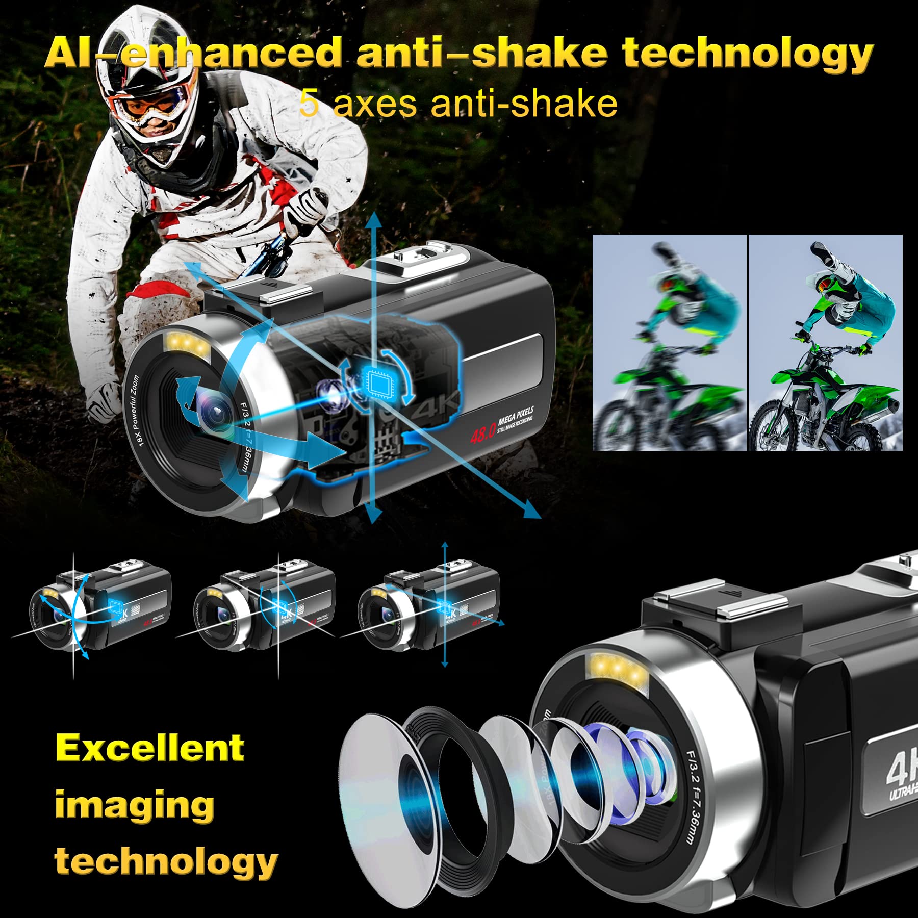 4K Video Camera Camcorder Ultra HD 48.0MP IR Night Vision
