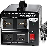 Yinleader 1000W Voltage Converter Transformer(110V to 220V OR 220V to 110V) | 1000 Watt Step Up/Down Converter 110/120 Volt - 220/240 Volt w/US Power Cord,Circuit Breaker Protection