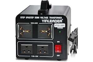 Yinleader 1000W Voltage Converter Transformer(110V to 220V OR 220V to 110V) 1000 Watt Step Up/Down Converter 110/120 Volt - 220/240 Volt w/US Power Cord,Circuit Breaker Protection (VTUS-1000)