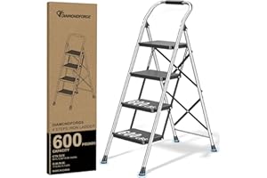 DIAMONDFORGE Step Ladder Foldable Folding Stool - for Home Adults Kitchen 4 Stepping Extension Tall Heavy Duty with Handrails - Closet Stepstool Stair Ladders Extendable Stepladder for Indoor House 600Lbs