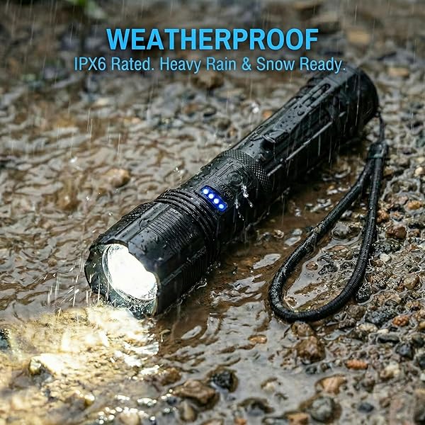 JTVCVQOF RECHARGEABLE TACTICAL FLASHLIGHT: ULTRA BRIGHT HIGH-LUMEN LED BEAM WITH USB-C CHARGING, HEAVY DUTY MID-SIZE TORCH FOR HOME POWER OUTAGE, CAR EMERGENCY & OUTDOOR ADVENTURE