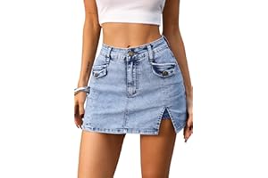 ELLEVEN High Stretch Denim Skort, Side Slit Mini Jean Skirt with Shorts Underneath