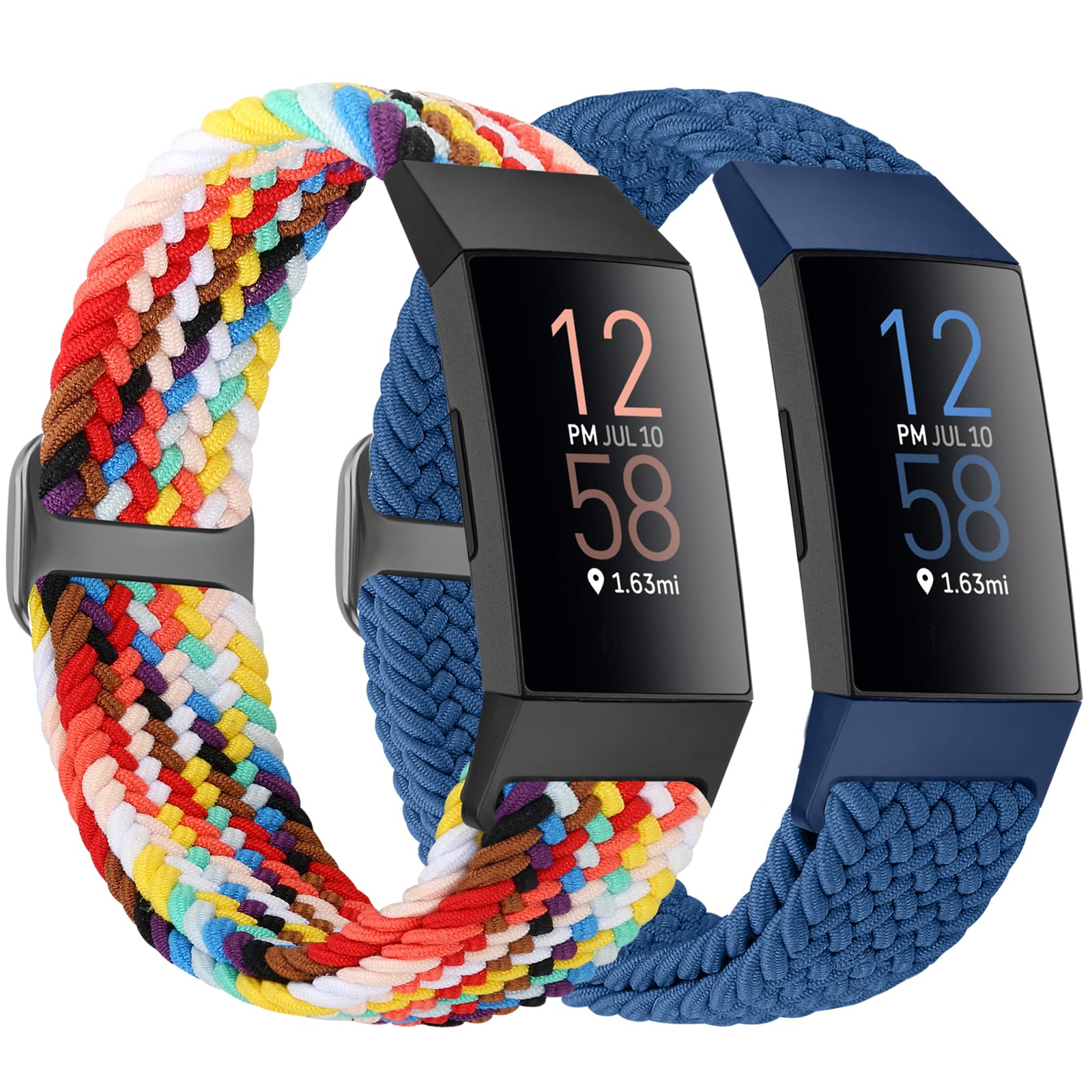 Bcuckood Braided Strap Compatible with Fitbit Charge 4/Charge 3 Straps for Women Men, Adjustable Elastic Sport Soft Nylon Replacement Wristband for Fitbit Charge 4/Charge 3/SE, 2PCS