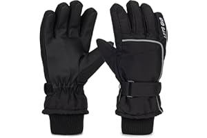 INOGIH Kids Waterproof Ski-Gloves Warm Snow Gloves for 6-12 Years,Winter Thick Warm Snowboard Gloves for Youth Teens