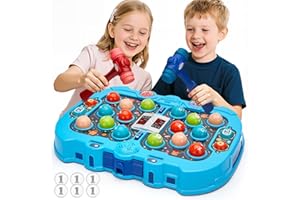 LADUAR Whack a mole Game for 3 4 5 6+ Year Old Boys, Interactive Pounding Bench with 9 Speed Levels, Interactive Educational Toy with Sound and Light,PK Mode with 2 Hammers