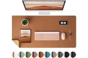 Aothia Office Desk Pad, Natural Cork & PU Leather Dual Side Large Mouse Pad, Laptop Desk Table Protector Writing Mat Easy Clean Waterproof for Office Work/Home/Decor (Brown,31.5" x 15.7")