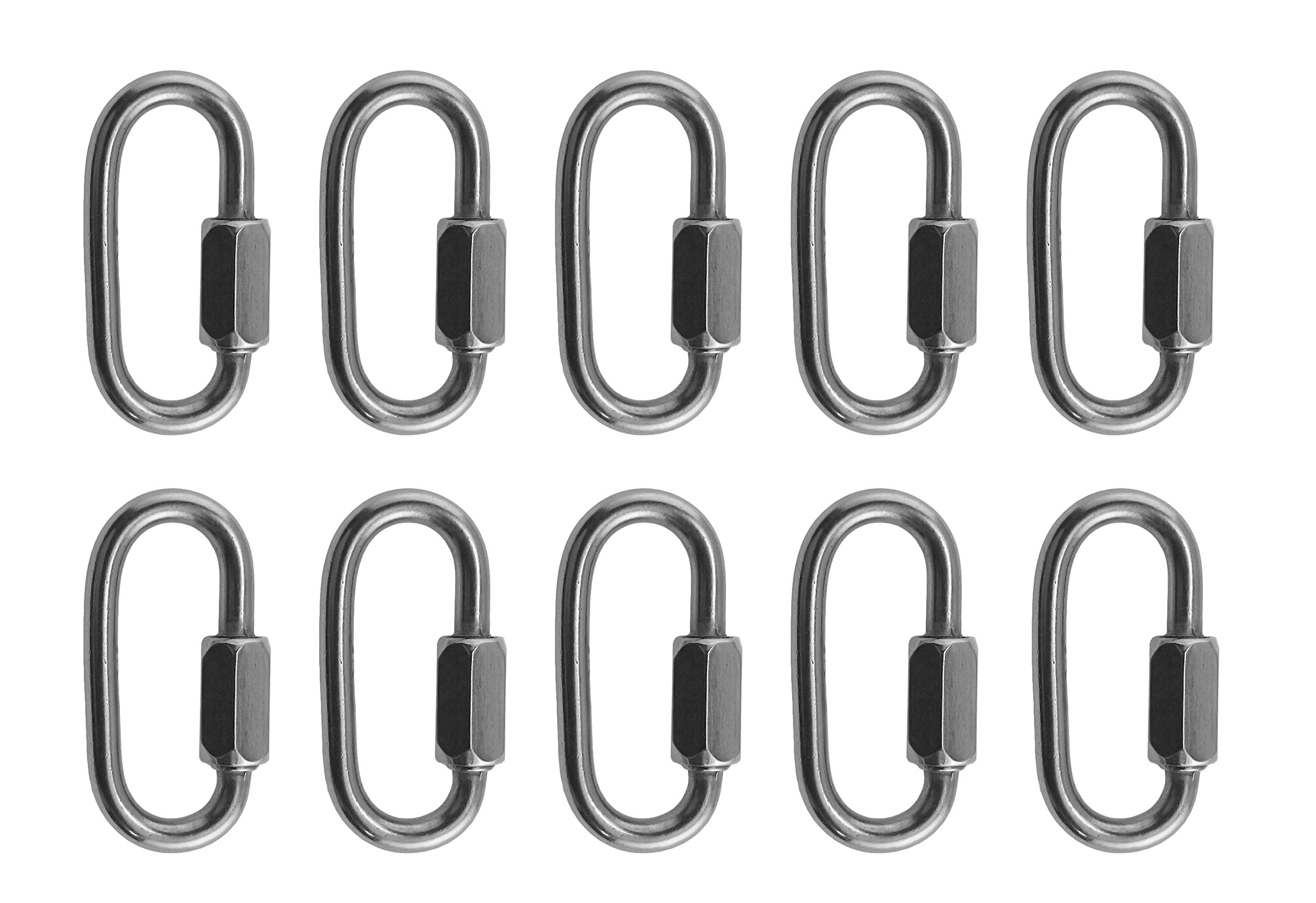 US Stainless 10pcs Stainless Steel 316 3/16" Quick Link, AISI 316 Marine Grade, Polished, USS7350-0050, Corrosion Resistant