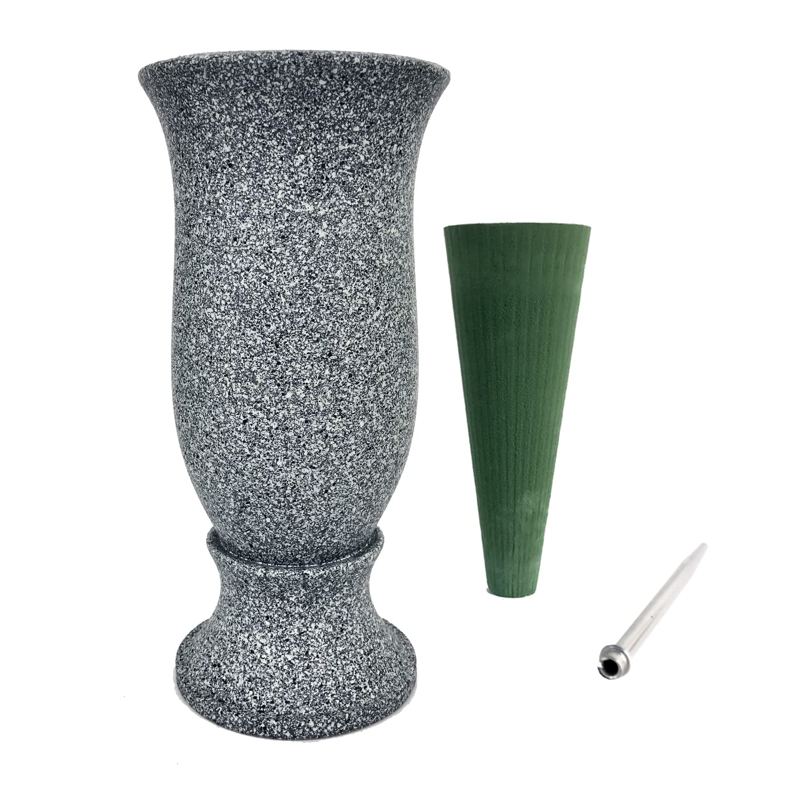 Photo 1 of Grave Decorations for Cemetery Vase for Flowers with Stakes and Floral Foam, Draining Holes - for Garden, Grave,Cemetery,Lawn, Yard - Memorial Grave Decorations - Nature Granite Colour