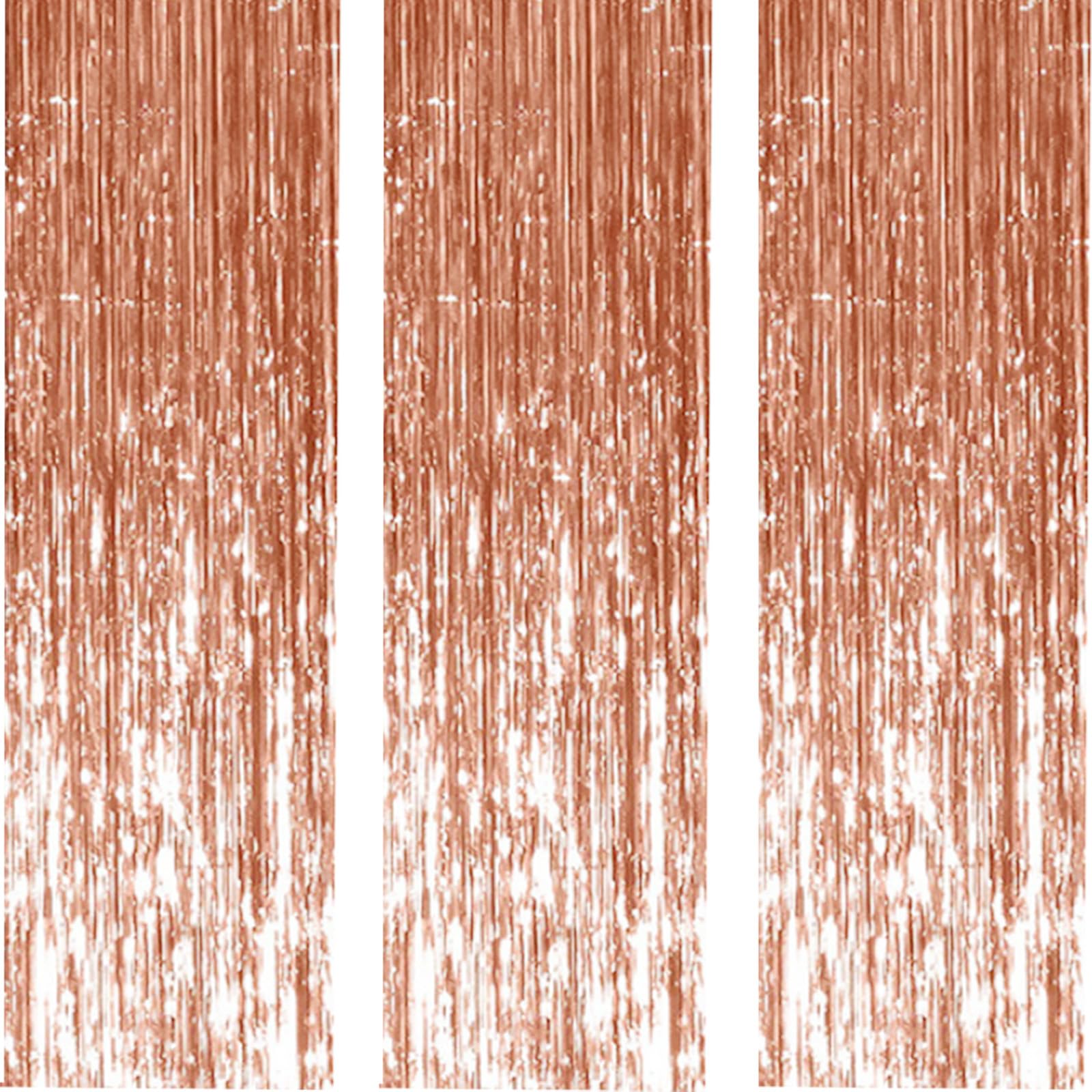 AILEXI 3 Pack 3.2ft*8.2ft Metallic Tinsel Curtains Foil Fringe Shimmer Streamers Curtain Door Window Decoration for Party Supplies - Laser Rose Gold