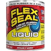 Flex Seal Liquid Rubber Sealant Coating, Waterproof, White, 32 oz | Stops leaks fast, brush, roll, dip or pour on, UV resistant, prevents rust, corrosion, roof, basement, RV, gutters, masonry