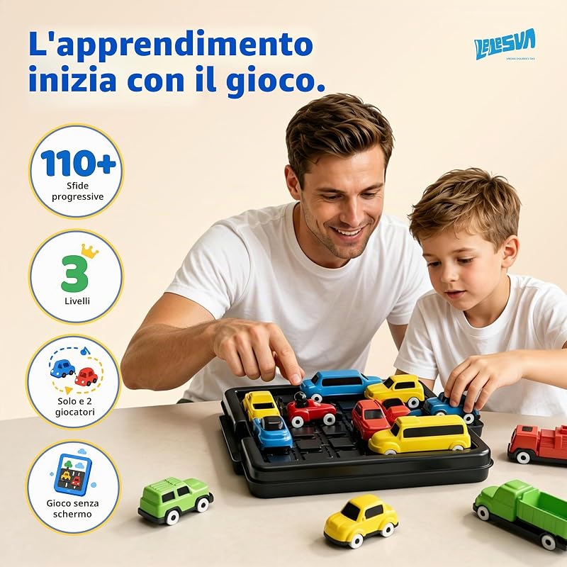 Sblocca l'auto Klotski, gioco di puzzle scorrevole, gioco da tavolo di logica per risolvere gli ingorghi stradali, con 16 auto e oltre 100 sfide, giocattolo rompicapo STEM per 2 giocatori