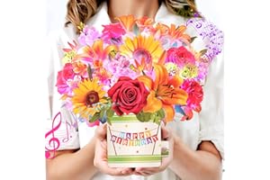 Yinqing Birthday Cards, Happy Birthday Card for Women, 10Inch Life Sized Forever Sunflower Bouquet with Light and Music, 3D Popup Greeting Card Gift for Women Wife Mom Daughter Sister