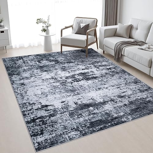 FXRHLP 5x7 Area Rug Living Room: Modern Washable Indoor Carpet Black | For Bedroom Dining Room Farmhouse Nursery Hallway Office,Modern Abstract,Machine washable,Non-Slip,Stain Resistant,Indoor