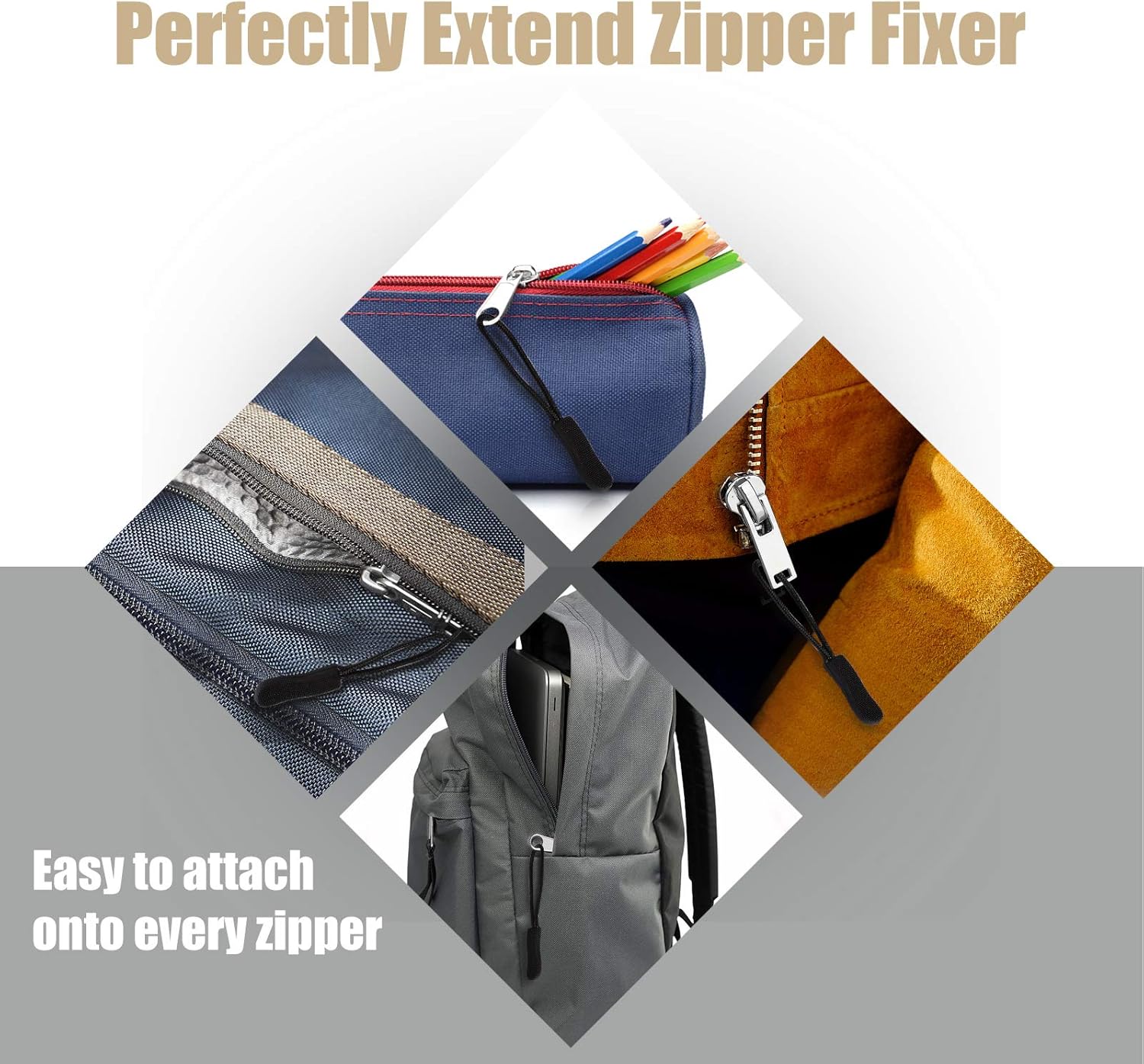 Premium Zipper Pull Replacement, 6Pcs Luggage Zipper Pulls Extender, Strong Metal Zippers Handle Mend Fixer, Zipper Tags Cord Pulls for Suitcases Backpack Jacket Coat Boots