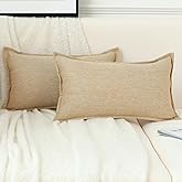 LIGICKY Set of 2 Neutral Linen Lumbar Pillow Covers 12x20 Inch Light Tan Decorative Rectangle Throw Pillow Covers for Living Room Couch Bed Sofa Rustic Farmhouse Boho Home Decor