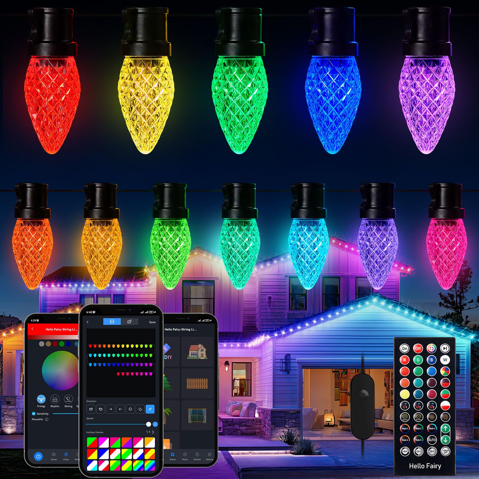 Photo 1 of Brightown Smart C9 LED Christmas Lights, 150 LED RGB C9 String Light with Remote, App Control, Music Sync, Connectable Waterproof Outdoor Christmas Lights for House Tree Patio Holiday Xmas Decor