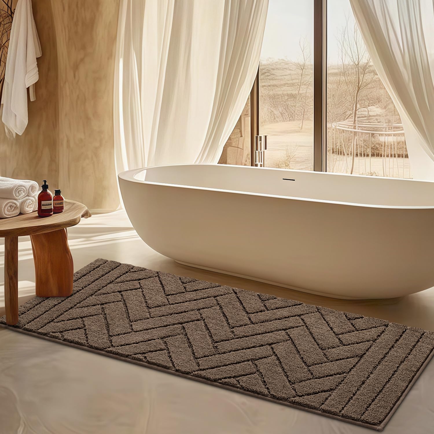 hicorfe Indoor Doormat,Front Back Door Mat Rubber Backing Non Slip Door Mats 24"x59" Absorbent Resist Dirt Entrance Doormat Inside Floor Mats for Entryway Washable Low-Profile(Camel) Image