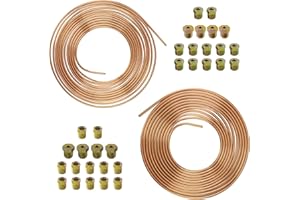 AeKeatDa 2 Sets of 50Ft Brake Line Tubing Kit 25 ft 3/16" and 25 ft 1/4" Brake Line Tubing(Includes 32Fittings) Flexible Tube
