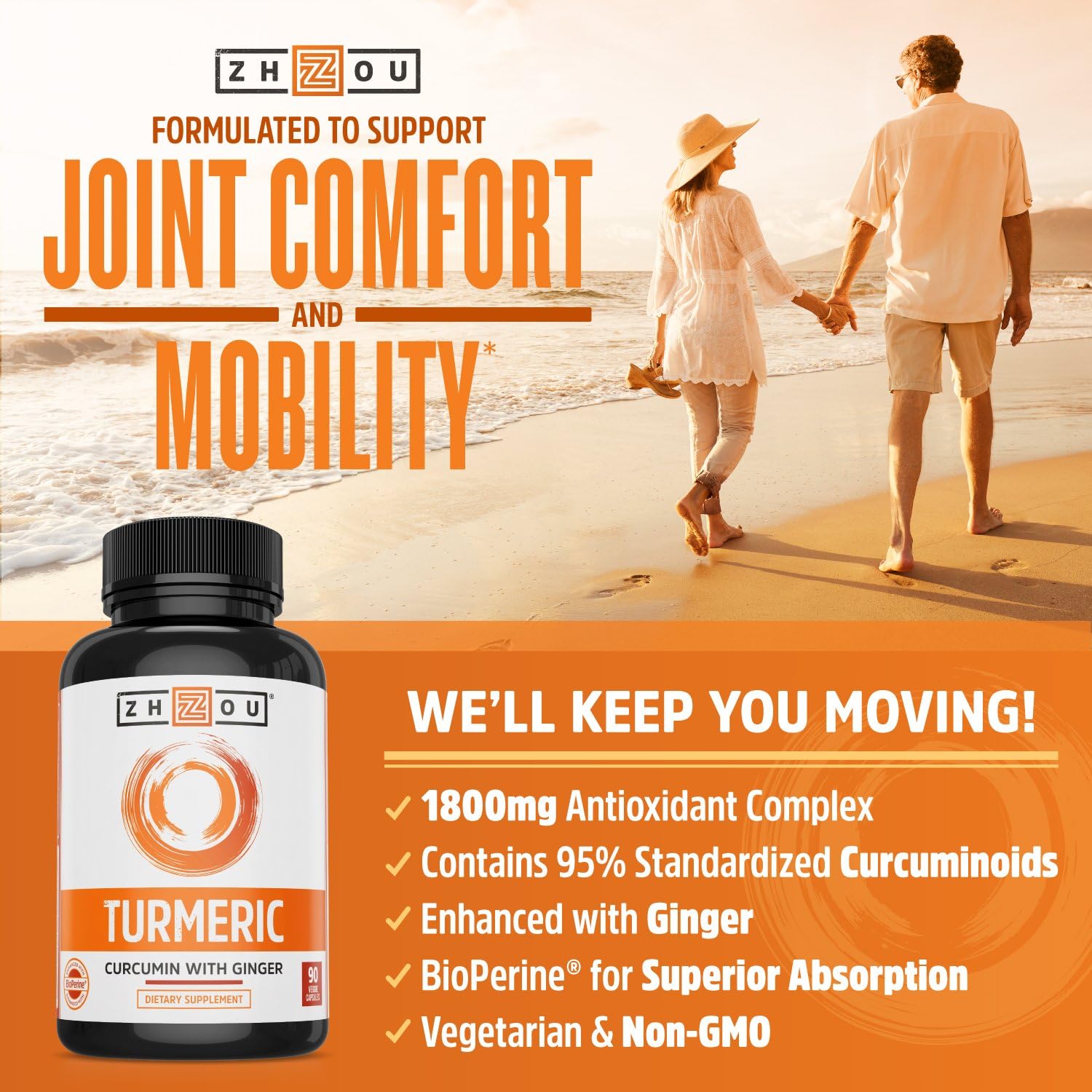 Turmeric Curcumin and Ginger with Bioperine 1800 mg – Includes 95% Curcuminoids – Extra Strength Antioxidant for Maximum Joint Comfort and Mobility - Non-GMO & Gluten Free - 90 Veggie Capsules: Health & Personal Care
