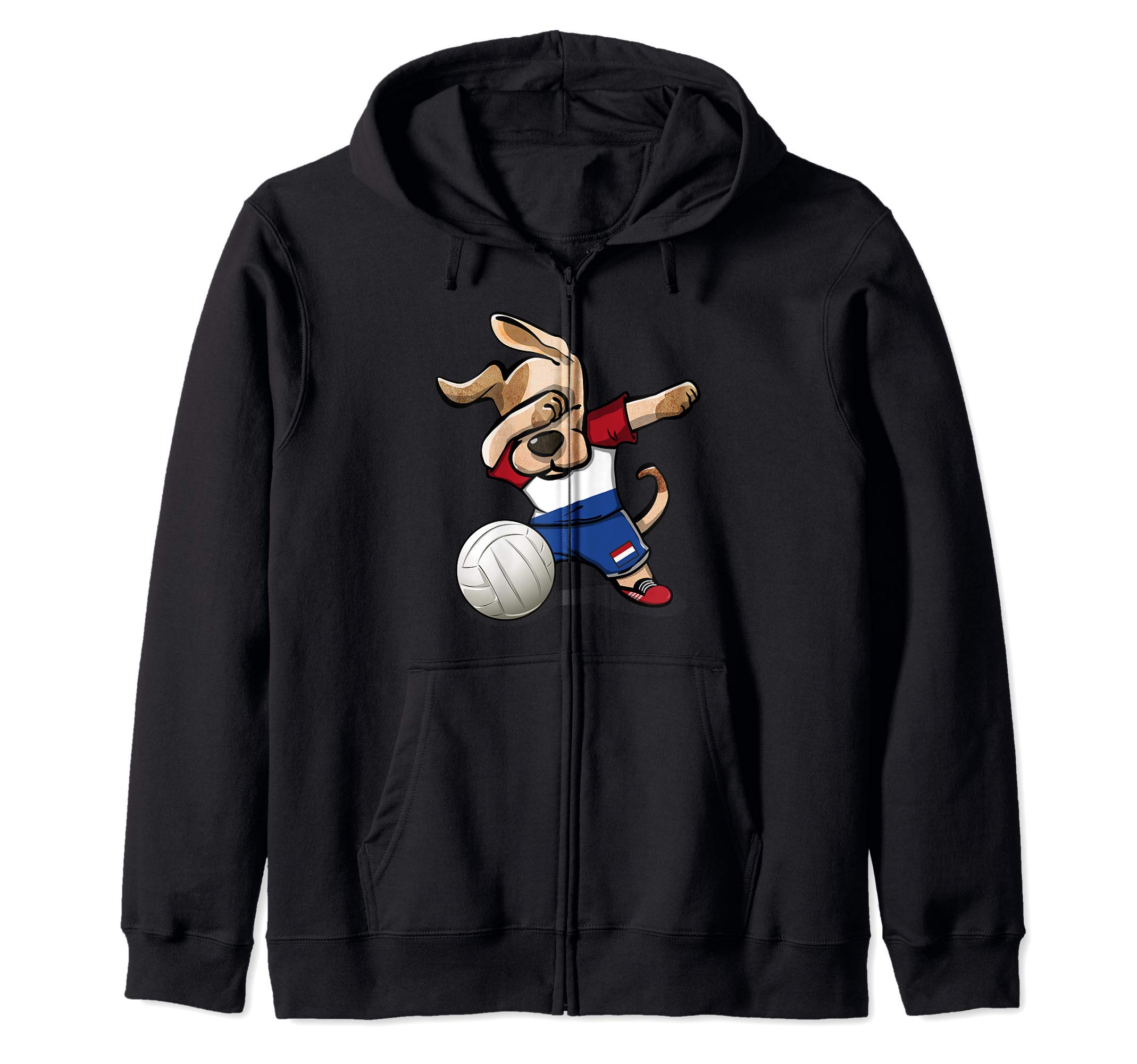 Dabbing Dog Proud Netherlands Volleyball Lovers - Dutch Flag Zip Hoodie