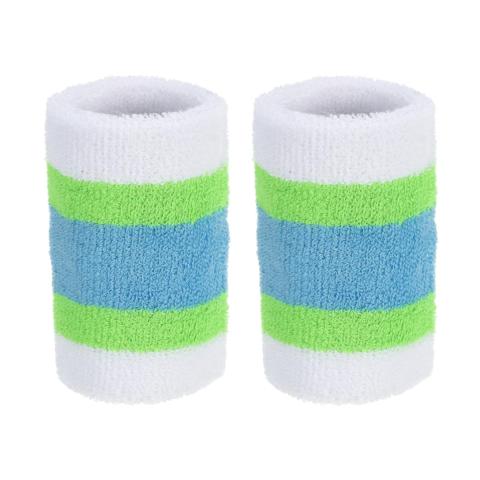 PATIKIL Sports Wristbands 8x10cm, 2 Pack Athletic Cotton Terry Cloth Absorbent Wrist Sweatband for Tennis Basketball Working Out Running, White Green Blue