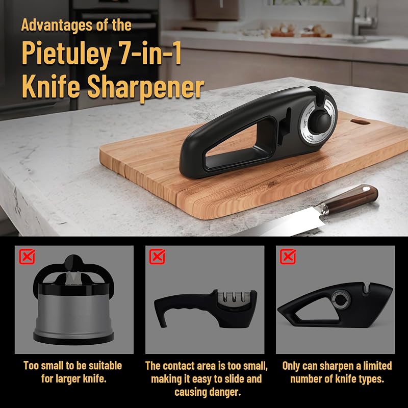 Aiguiseur Couteaux 7 en 1, Affuteur de Couteaux Professionnel Eguiseur de Couteau Knife Sharpener pour Couteaux à Découper,Couteaux Dentelés,Couteaux en Céramique et Ciseaux Cuisine (Noir)
