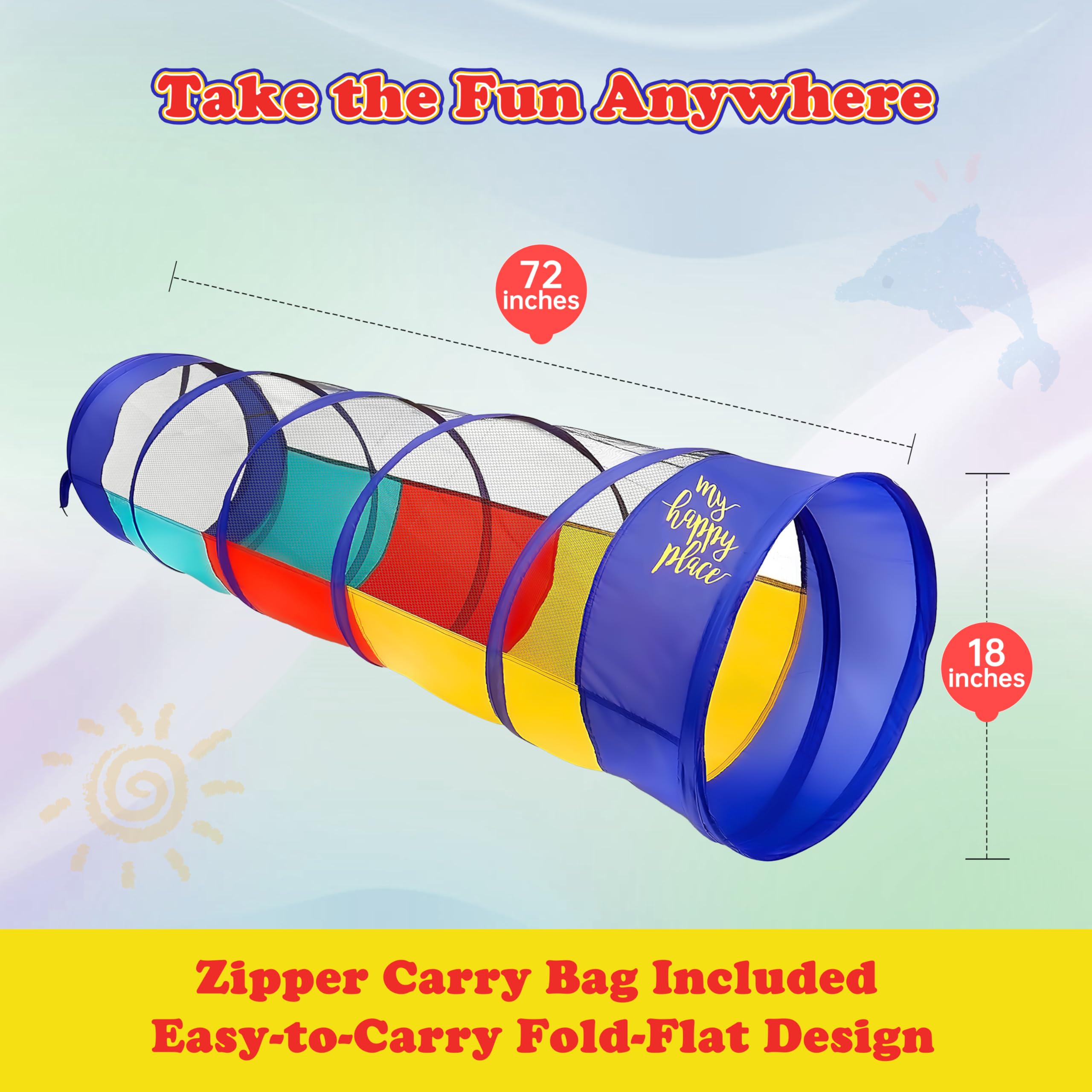 Kiddey Play Tunnel for Kids | Crawl Tunnels with See Through Sides | Outdoor & Indoor Multicolored Tent for Dogs, Toddlers, and Babies | Pop Up Baby Crawling Backyard Tunnel | Balls NOT Included