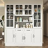 MU Kitchen Storage Cabinet with Glass Doors, Large China Hutch with 2 Drawers &amp; 5 Adjustable Shelves, Kitchen Pantry Hutch for Home Office, Living Room, White (15.8" D x 63" W x 70.9H)